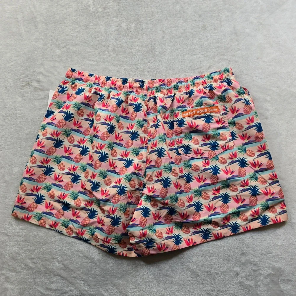 Happy Hour Swim Trunks Mens XL‎ Pink Pineapple Tropical Floral Pina Colada NEW